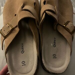 Quince Tan Suede Buckle Clog Mules